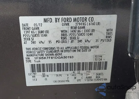 2013 Ford Explorer Limited from USA, damaged, VIN 1FM5K7F81DGA50193